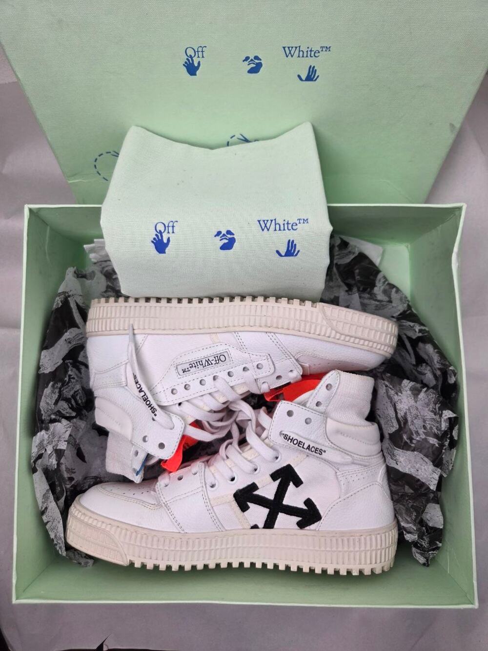 Off White 3.0 Off Court High Top Sneakers EU 38 White Black with Box Dust Bag